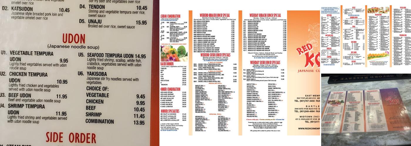 Red Koi Japanese Cuisine - Bartlett Menu