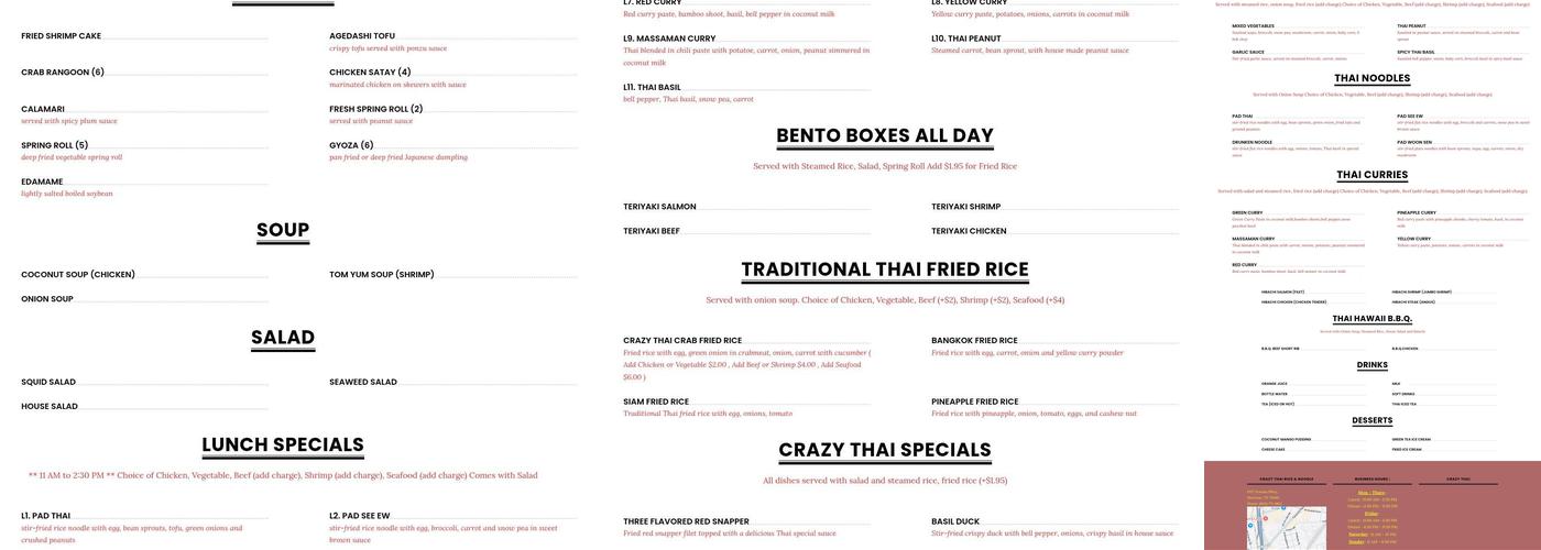 Crazy Thai Menu