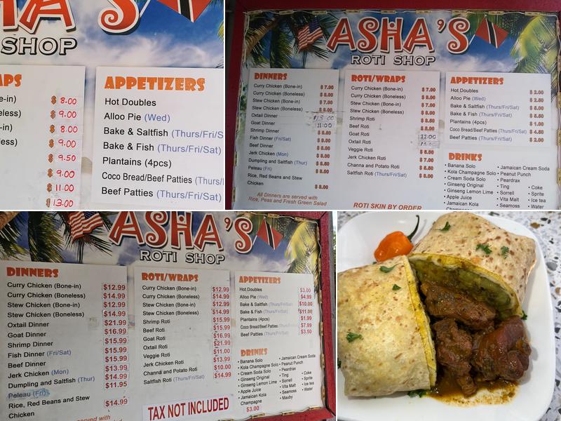 Asha's Roti Shop Menu