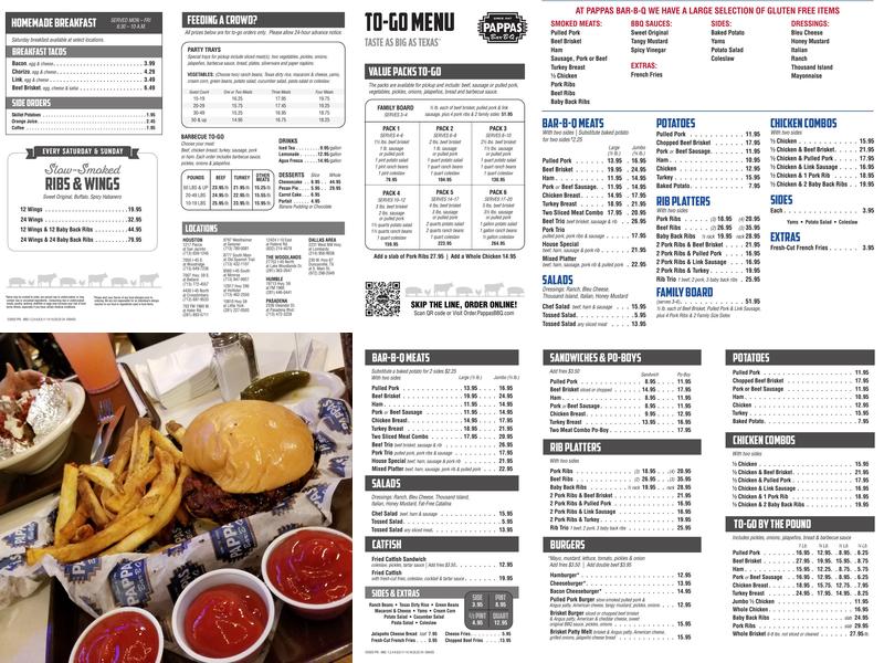 Pappas Bar-B-Q Menu