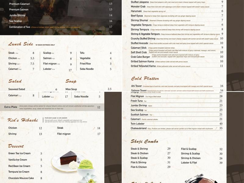Shoji Sushi & Hibachi of Frisco Menu