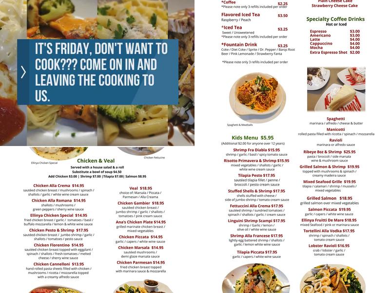 Ellinya Italian Restaurant Menu