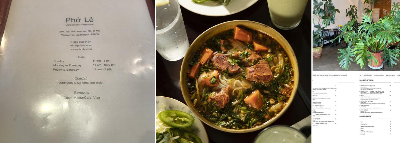 Phở Lê Menu
