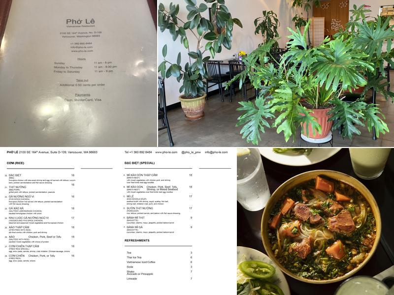 Phở Lê Menu