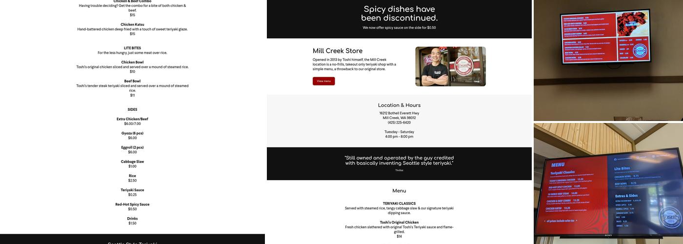 Toshi's Teriyaki Grill Menu