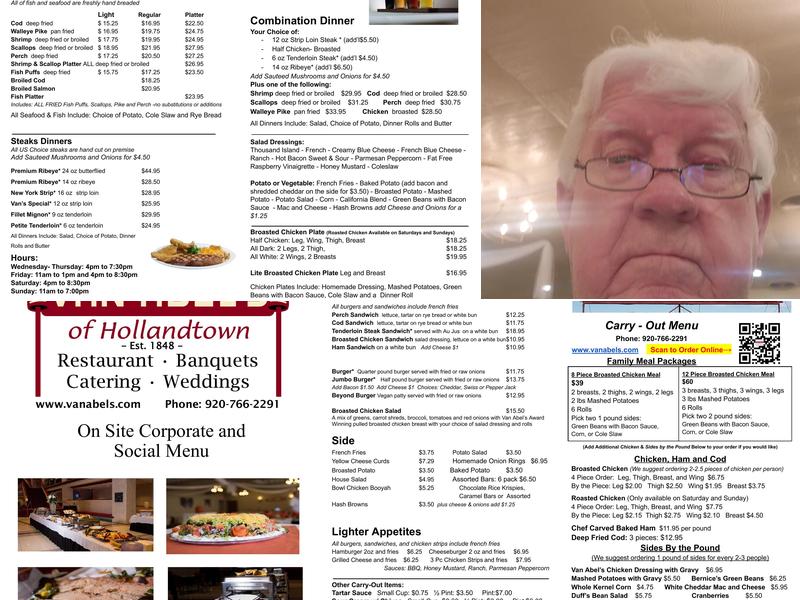 Van Abel's of Hollandtown Menu