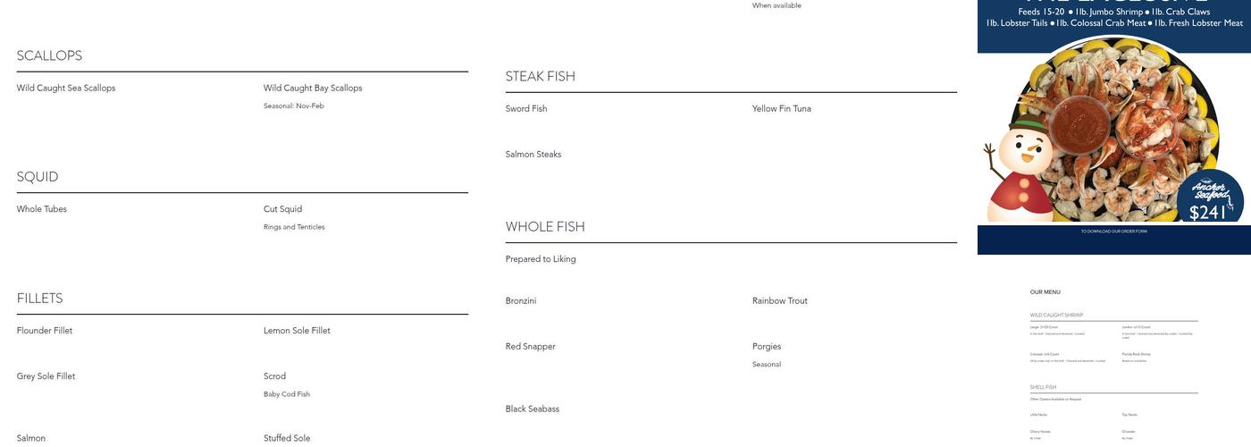 Anchor Seafood Menu