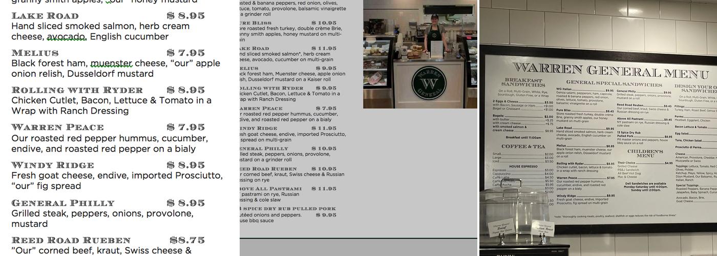 Warren General Menu