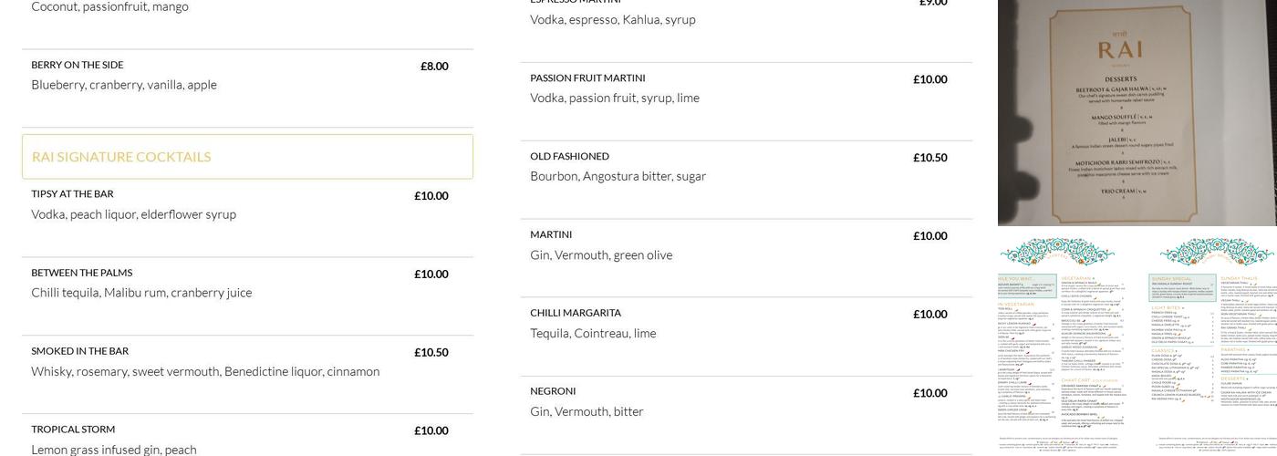 Rai Woburn Menu