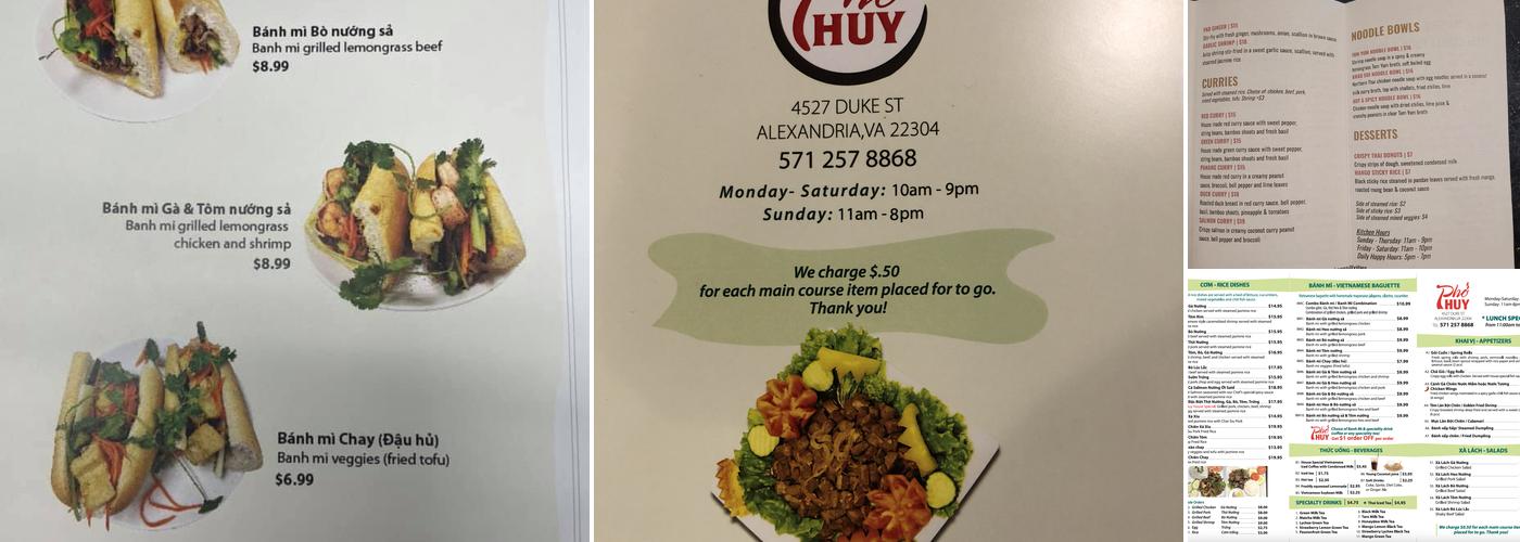 Pho Huy Menu