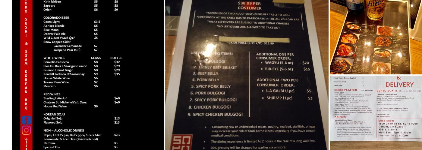 Soko sushi and korean bbq(Ssam) Menu