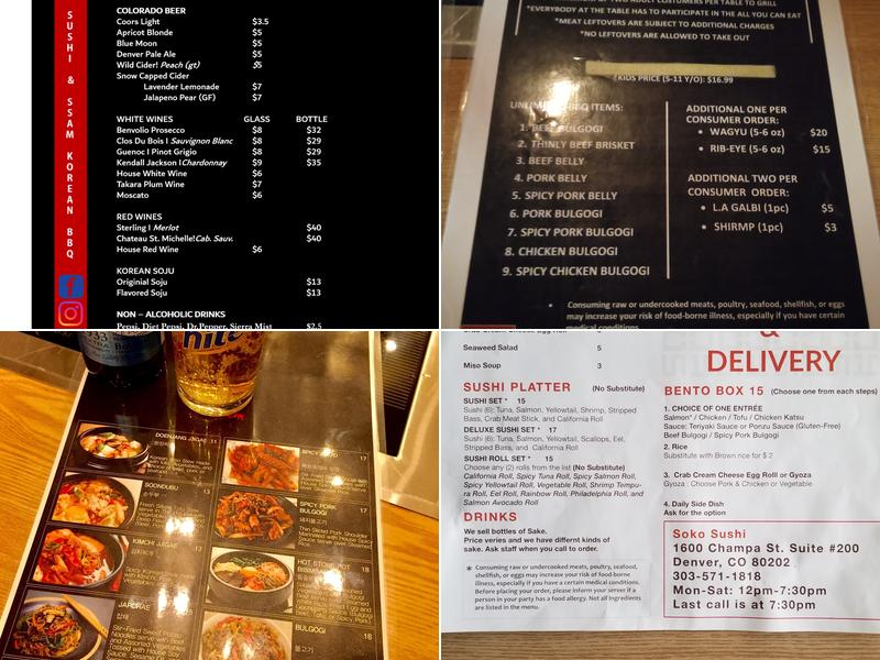 Soko sushi and korean bbq(Ssam) Menu