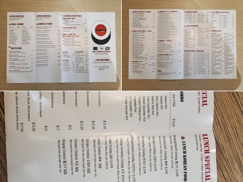 Samurai Sushi Menu
