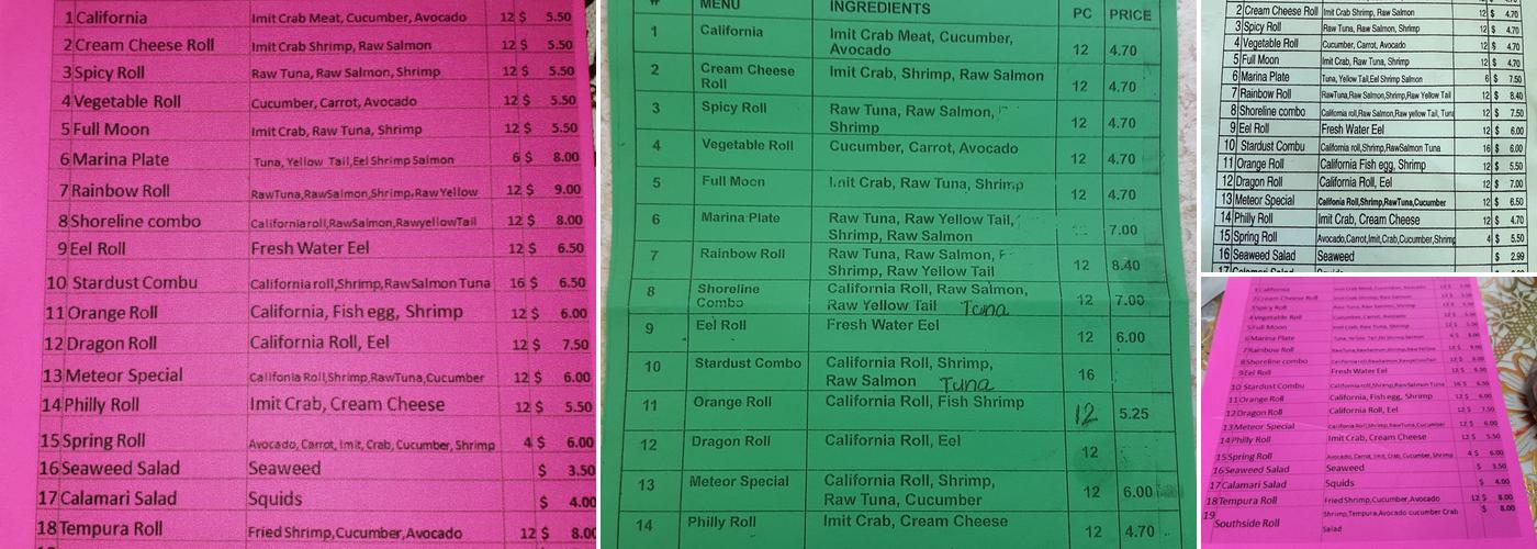 Sushi & Sub Menu