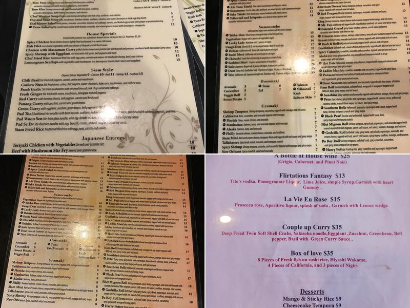 Siam Sushi Menu