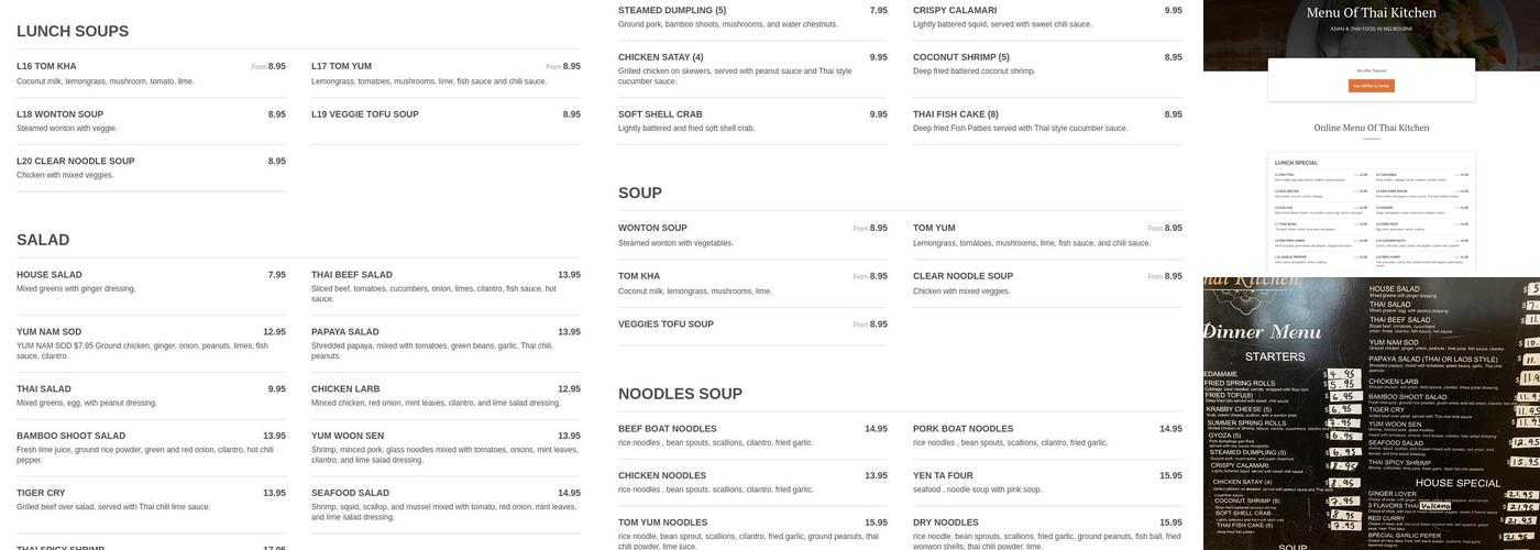 Thai Kitchen Menu