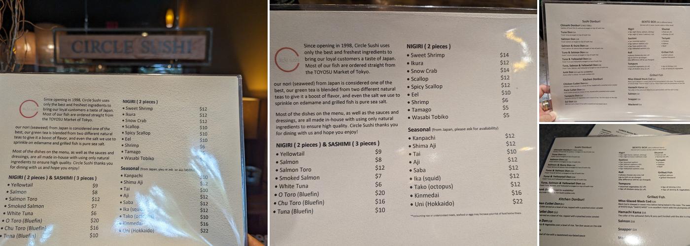 Circle Sushi Menu