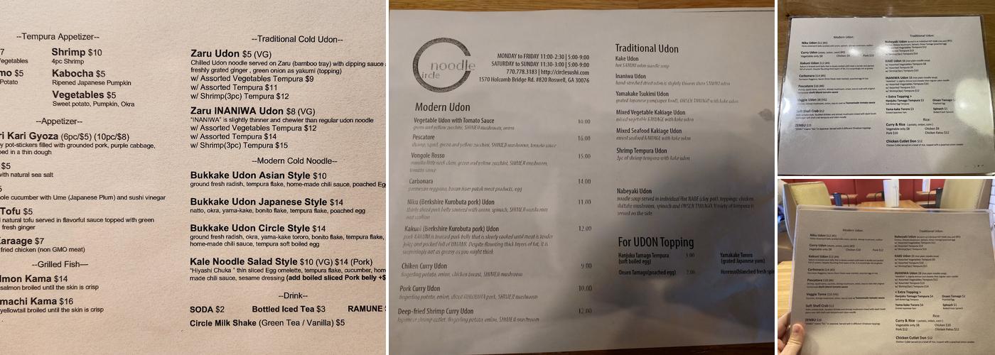 Circle Noodle Menu