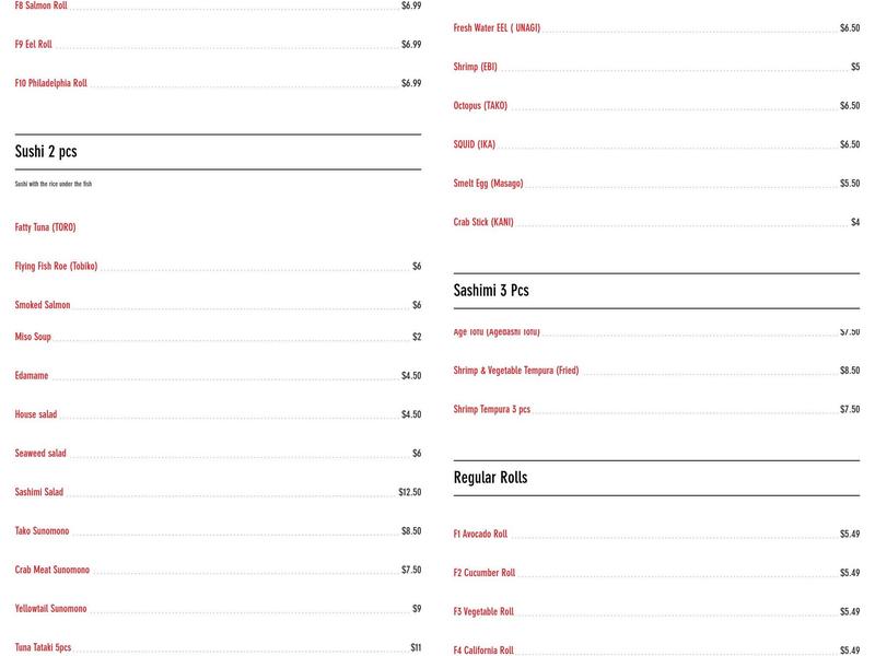Sing Sing Sushi Menu