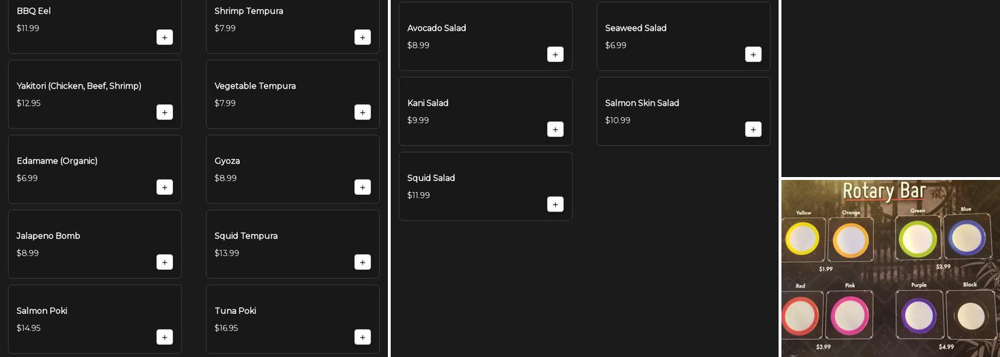 Rotary Sushi Menu