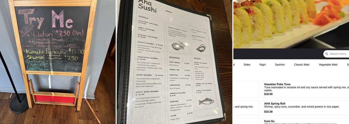 AHA Sushi Menu