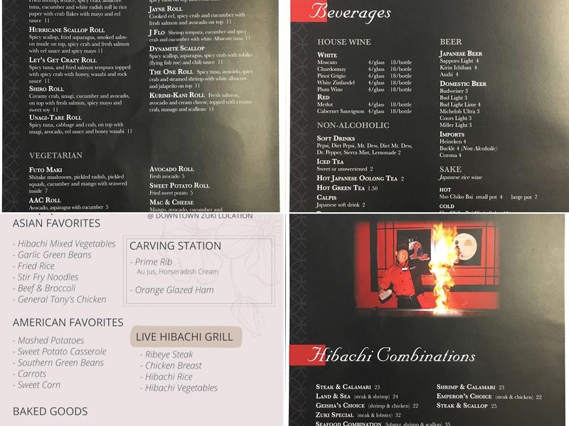 Zuki Hibachi Grill & Sushi (Zuki East) Menu