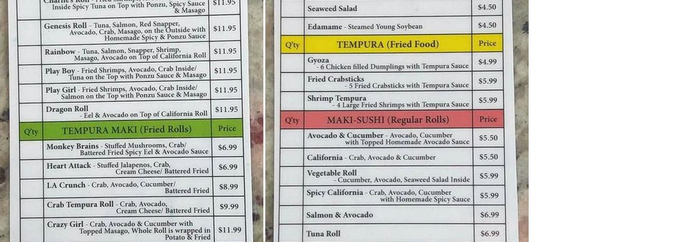 Ichiban Japanese Grill Menu