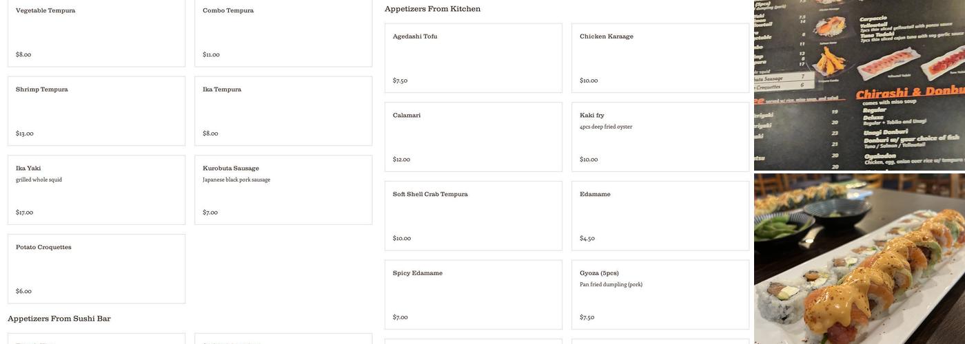 Sendo Sushi Menu