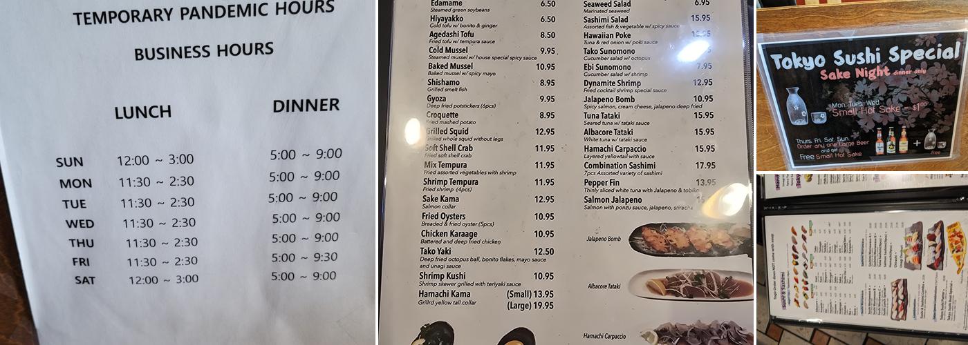 Tokyo Sushi Menu