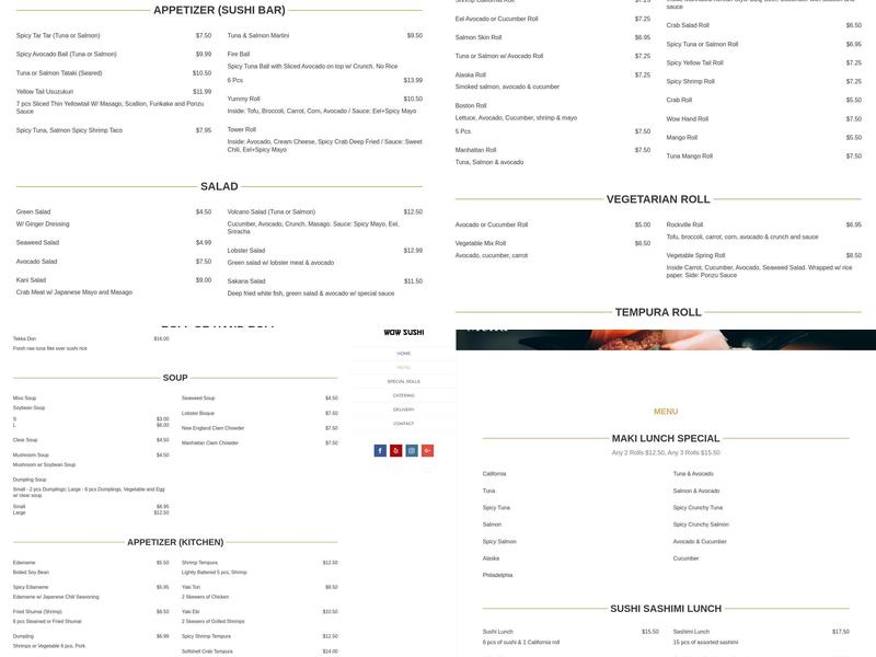 Wow Sushi Menu