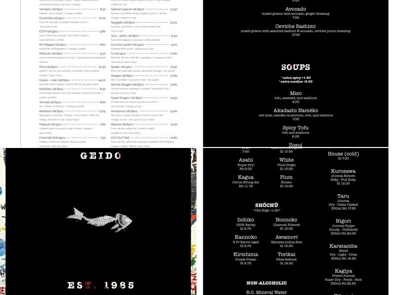 GEIDŌ Menu