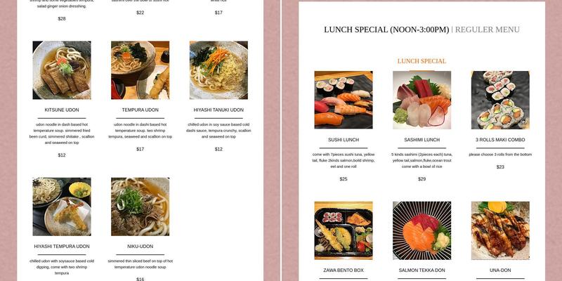 SUSHI YOSHIZAWA (Former Zawa Japanese) Menu