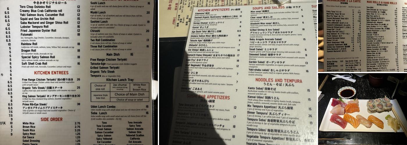 Sushi Yasaka Menu