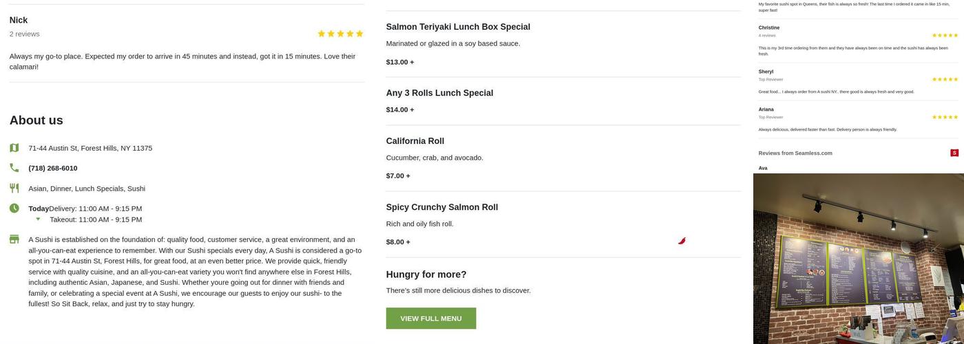 A Sushi Menu