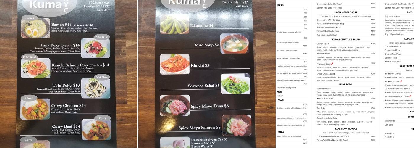 KUMA NYC Menu