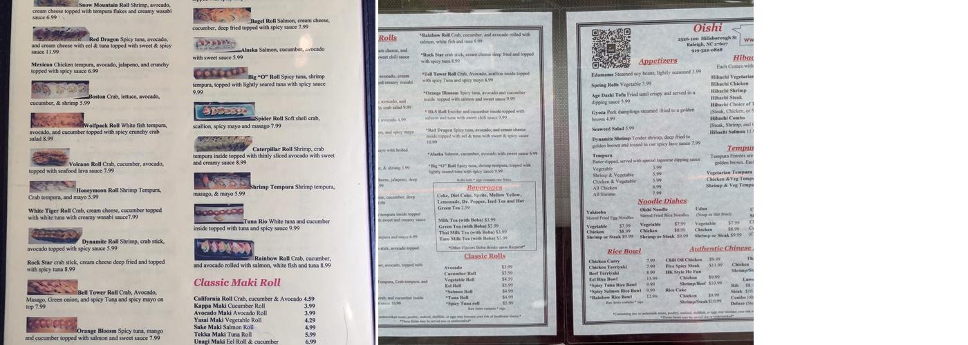 Oishi Japanese Restaurant Menu