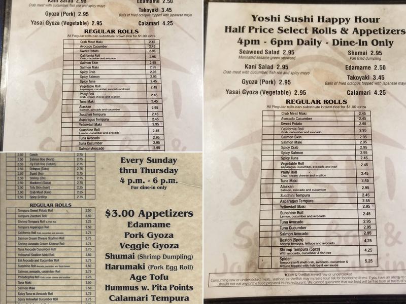 Yoshi Sushi Bar and Japanese Cuisine Menu