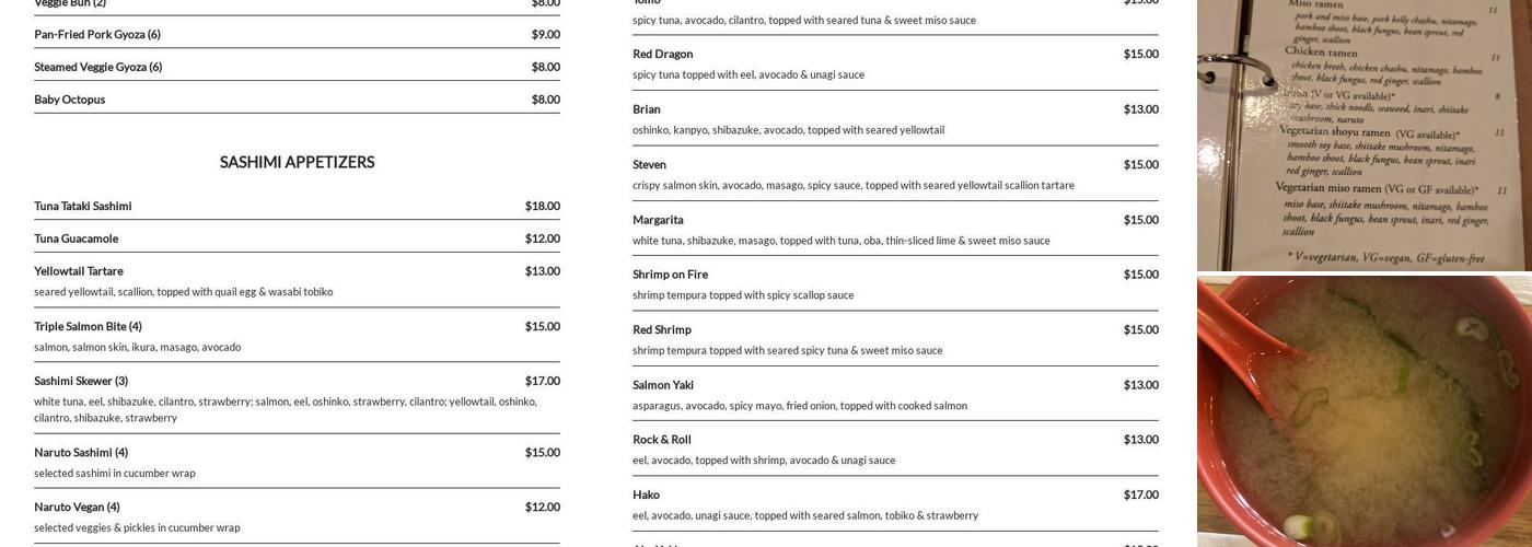Tomo Sushi & Ramen Menu