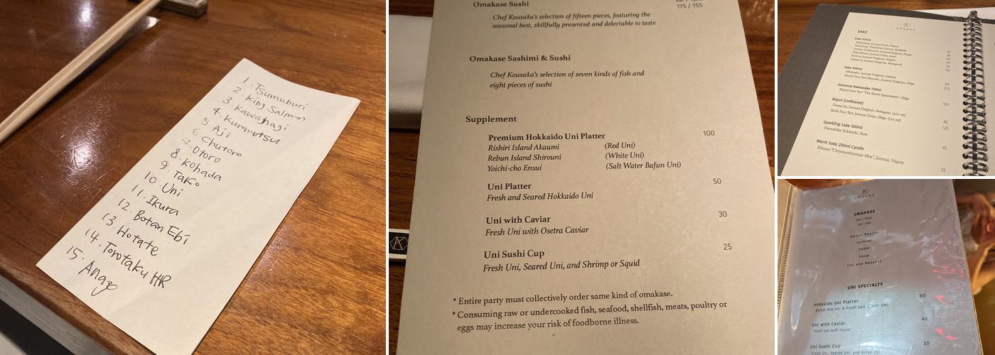 Kosaka Menu