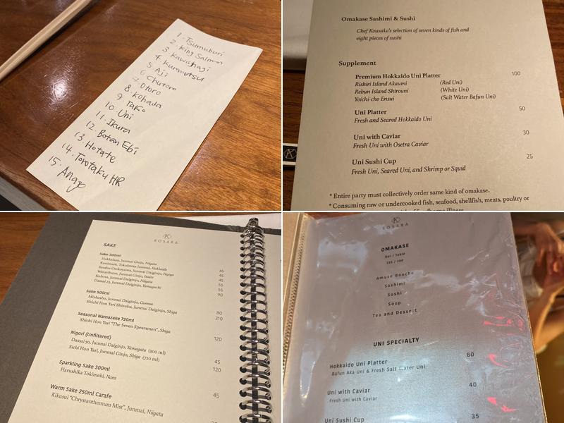 Kosaka Menu