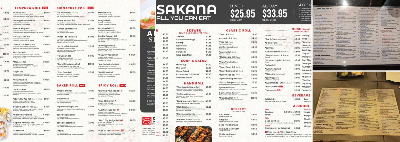 Sakana Sushi Menu