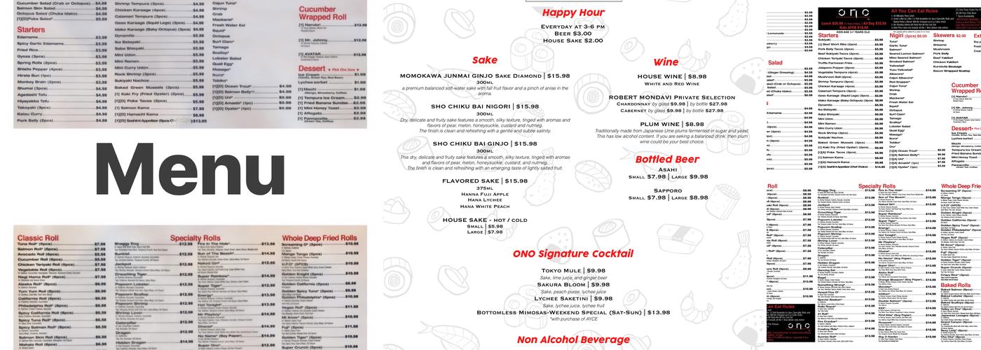 Ono Sushi Menu