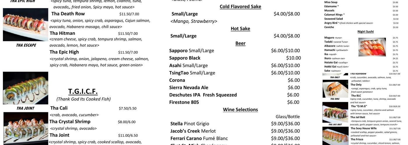 2 Tha Joint Sushi Menu