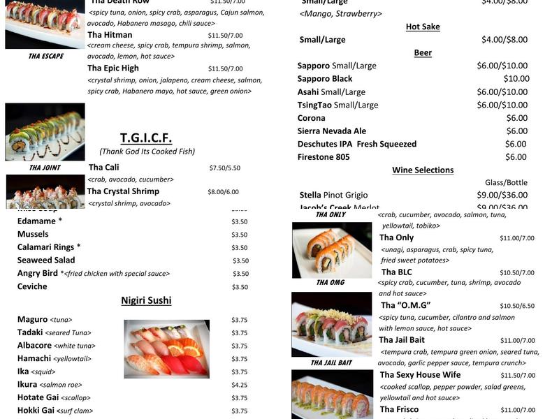 2 Tha Joint Sushi Menu