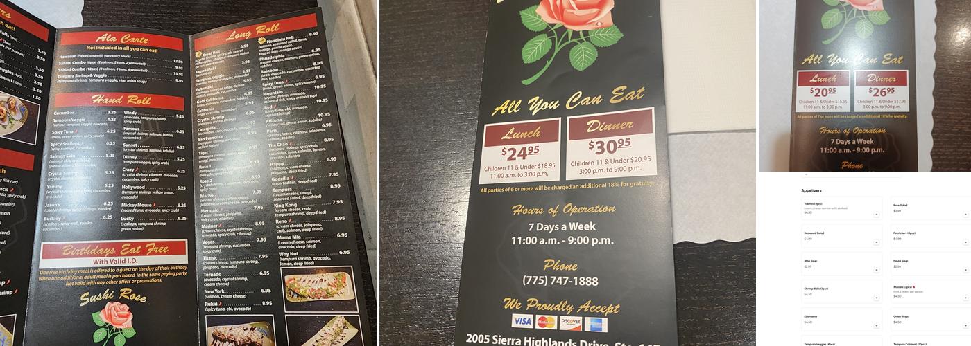 Sushi Rose Menu