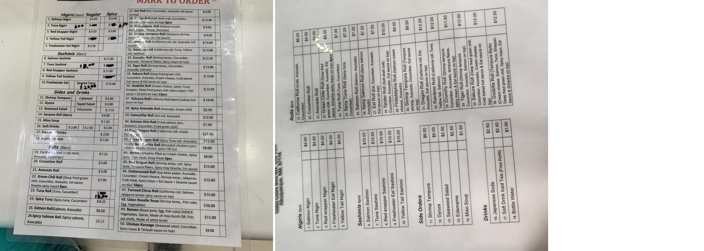 Sushi Roller Menu