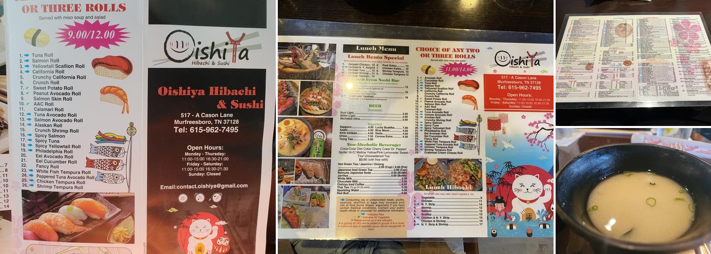 Oishiya hibachi & sushi Menu
