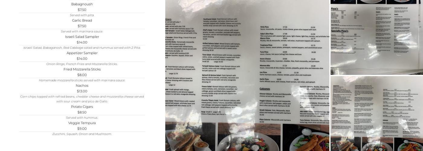 Saba's Restaurant Menu