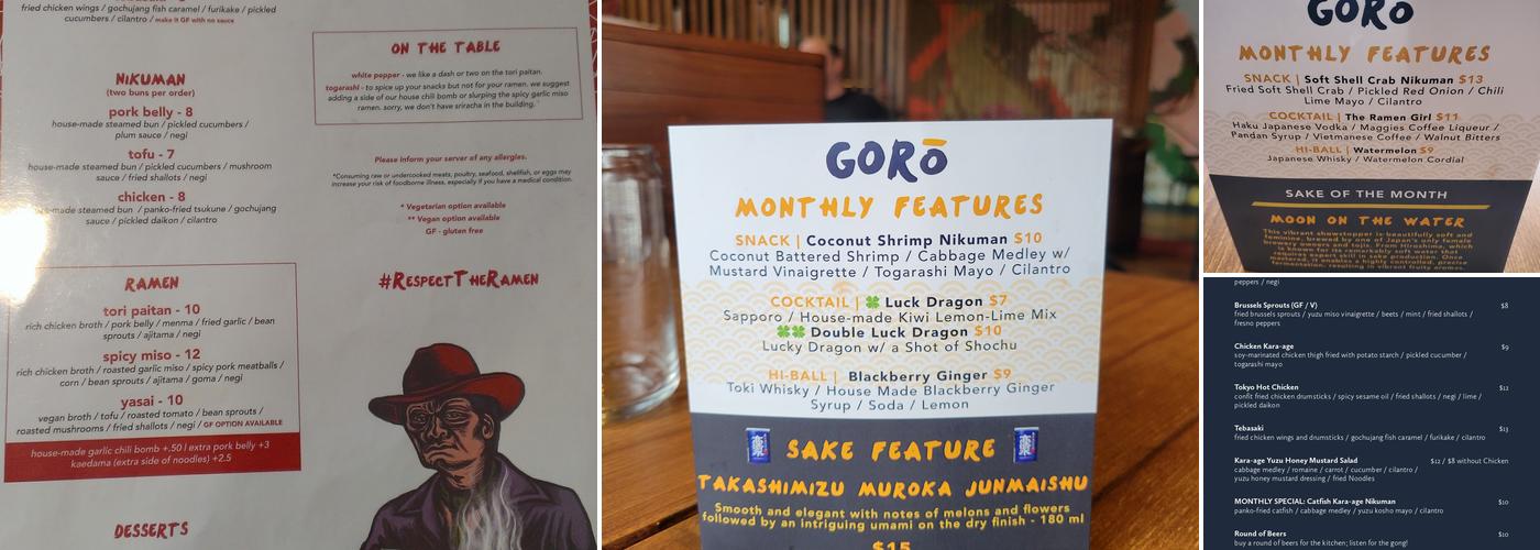 Gorō Ramen Menu