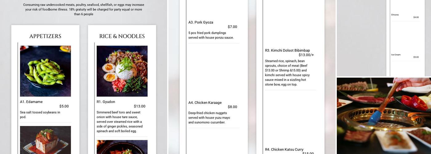 WAGYU Japanese BBQ Menu